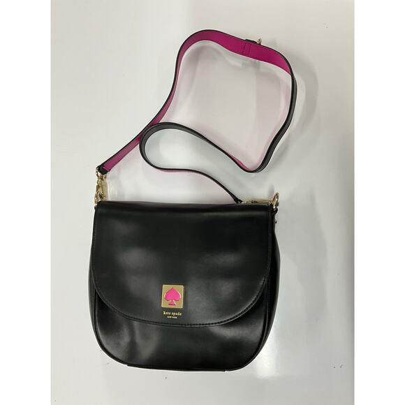 Kate Spade New York Crossbody Saddle Bag Purse Black and Pick Contrast Leather - Picture 12 of 12